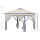 Gazebo Pieghevole da Giardino 3,3x3,3x2,88m con Zanzariera in Acciaio e Tessuto Oxford Beige-3