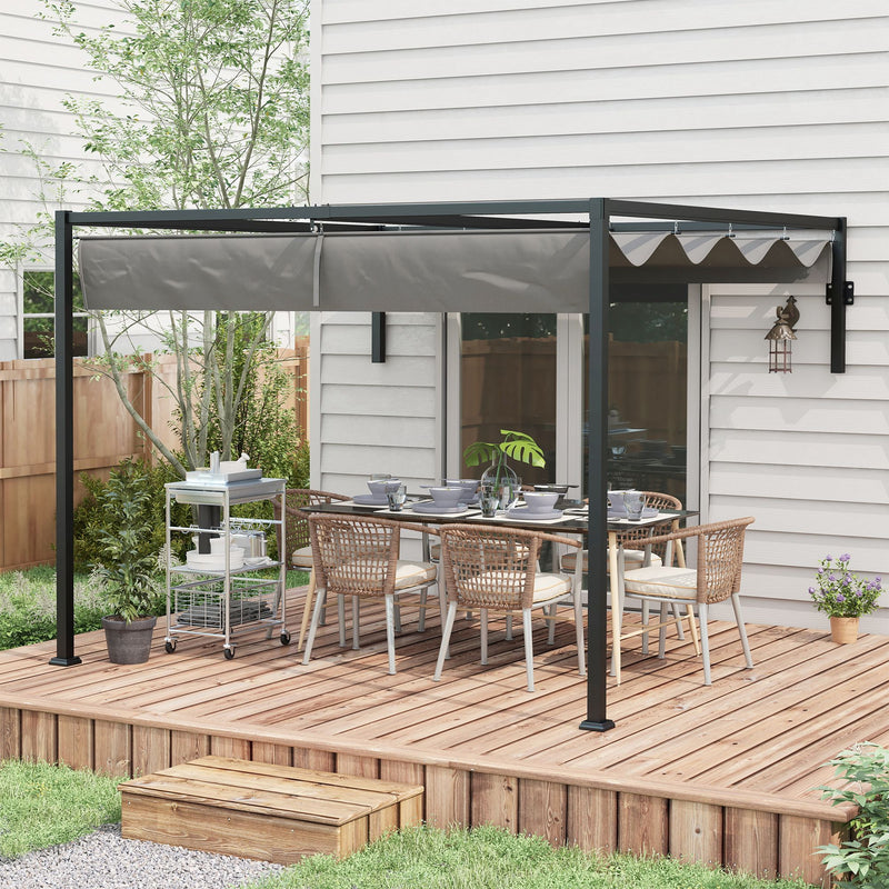 Pergola Gazebo  con Tettuccio Retrattile e Fori di Drenaggio 3x4m in Acciaio e Poliestere Grigio-2