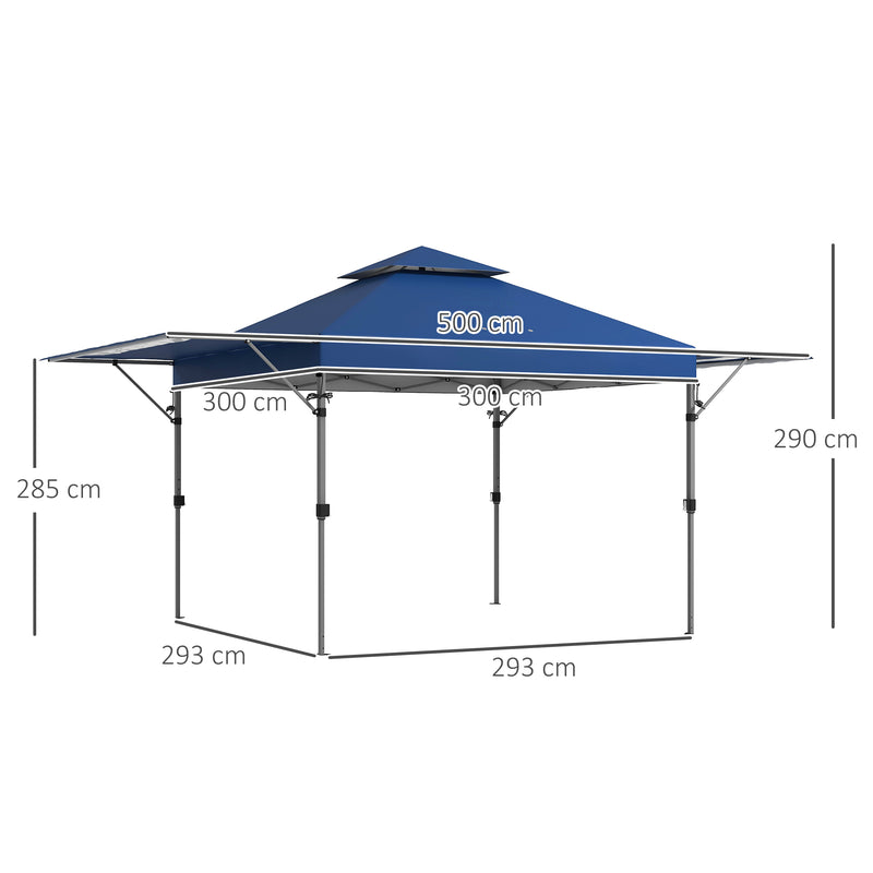 Gazebo Pieghevole con Pareti Estensibili Altezza Regolabile e Borsa con Ruote 5x3m  Blu-3