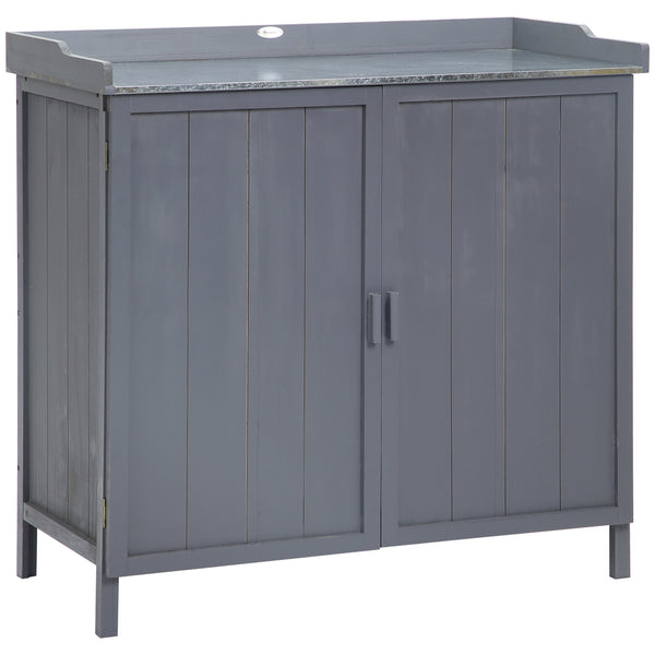 Armoire d'extérieur 2 portes 98x48x95,5 cm en bois avec plateau en métal gris online