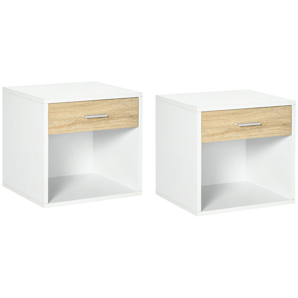 prezzo Set 2 Chevets 1 Tiroir 47,5x40x45 cm en Aggloméré Blanc et Bois Naturel