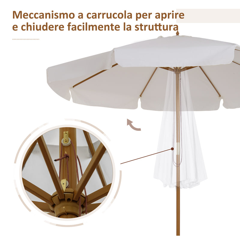 Ombrellone da Giardino con Doppio Tettuccio Ø325x250 cm in Legno di Bambù e Poliestere Crema-5