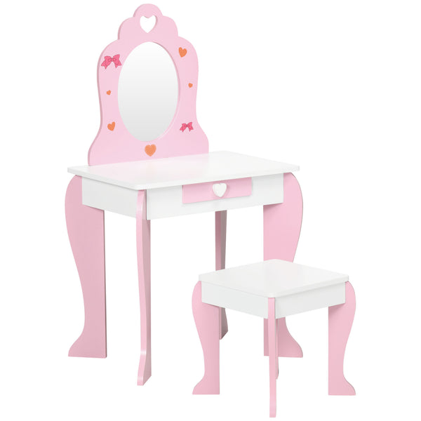 Miroir jouet enfant 50x36,5x89,5 cm avec tabouret en MDF blanc et rose online