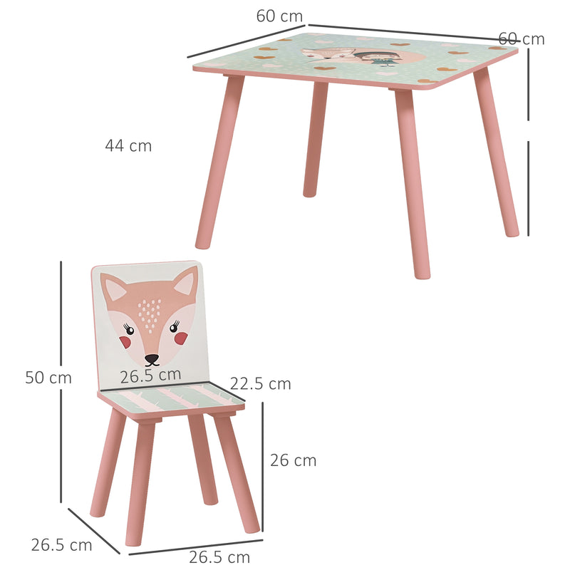 Set Tavolo con 2 Sedie per Bambini in Legno di Pino e MDF Rosa-3