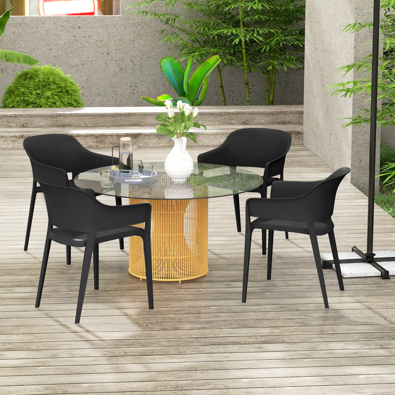 Set 4 Sedie da Giardino  Impilabili con Braccioli e Schienale Alto 56x54,5x77,5 cm in Plastica Nero-7