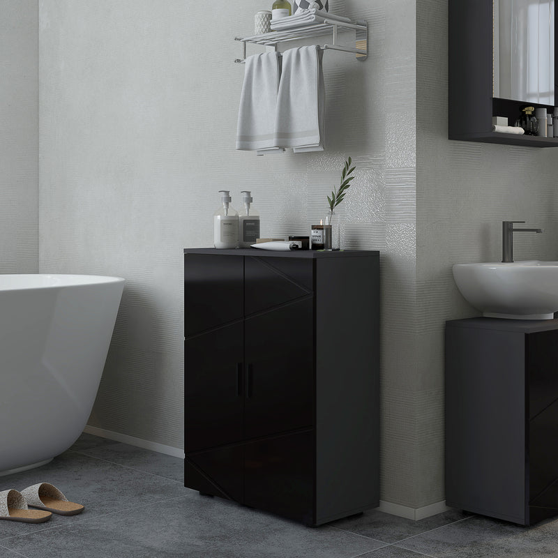 Mobiletto Bagno 2 Ante 3 Ripiani 60x30x82 cm in Legno Nero-7