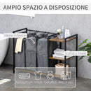 Mobile Portabiancheria 106x40x75 cm con 3 Sacchi in Tessuto e 3 Ripiani Grigio e Marrone-4