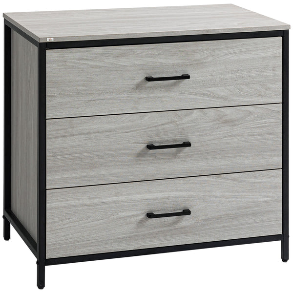 sconto Commode 3 Tiroirs 80x48x78 cm en Bois et Acier Gris Clair