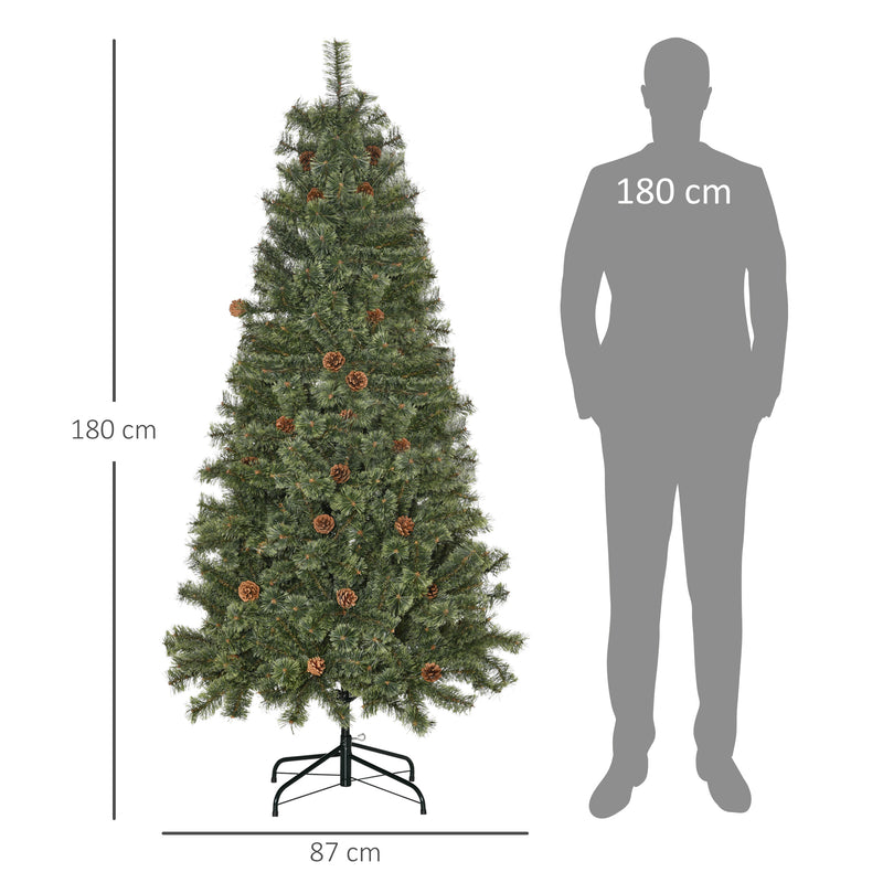 Albero di Natale Artificiale H180 cm 450 Rami con Pigne Decorative e Base in Metallo Verde-3