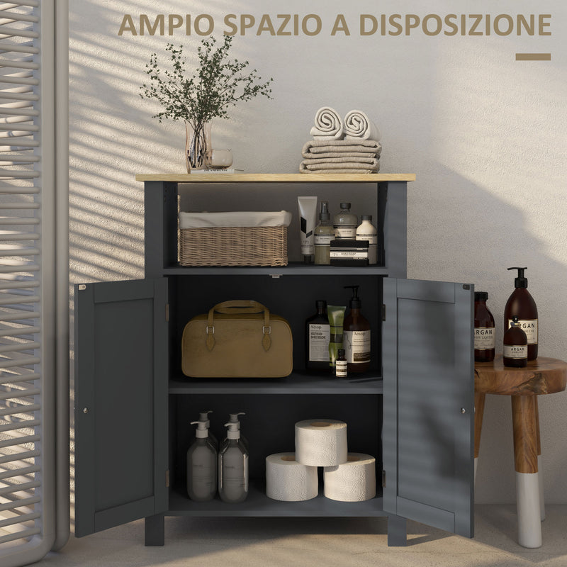 Mobiletto Bagno 3 Ripiani 60x30x80,5 cm in MDF e Truciolato Grigio-4