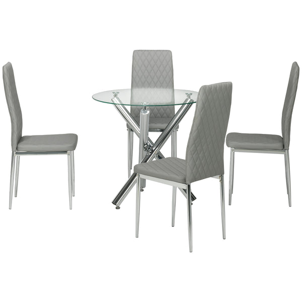 Set da Pranzo Tavolo Rotondo in Vetro e 4 Sedie in Similpelle Grigio online