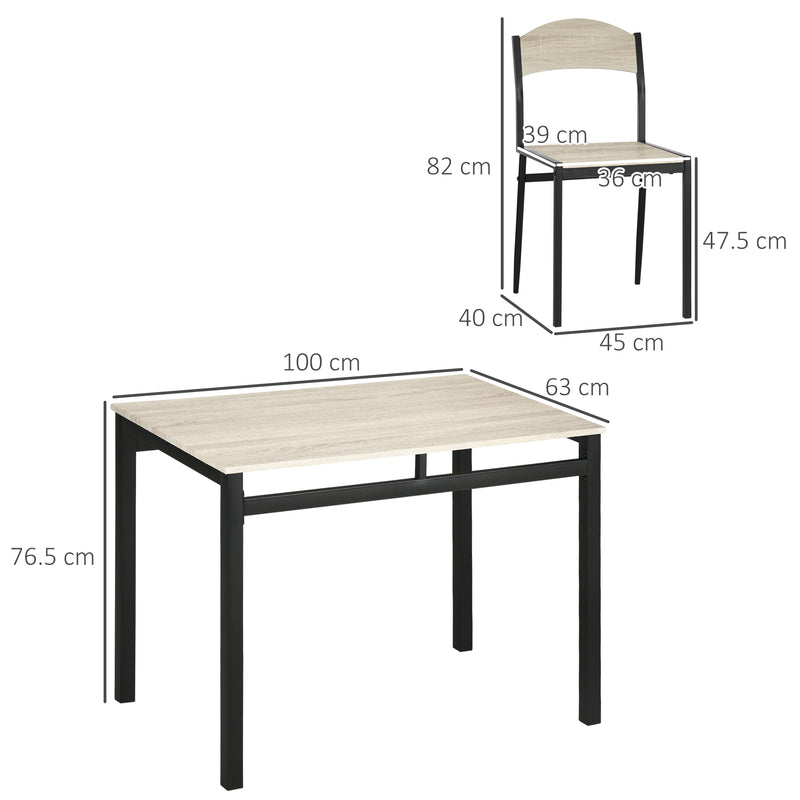 Set da Pranzo Tavolo Rettangolare e 4 Sedie in Acciaio e MDF Nero e Rovere-3