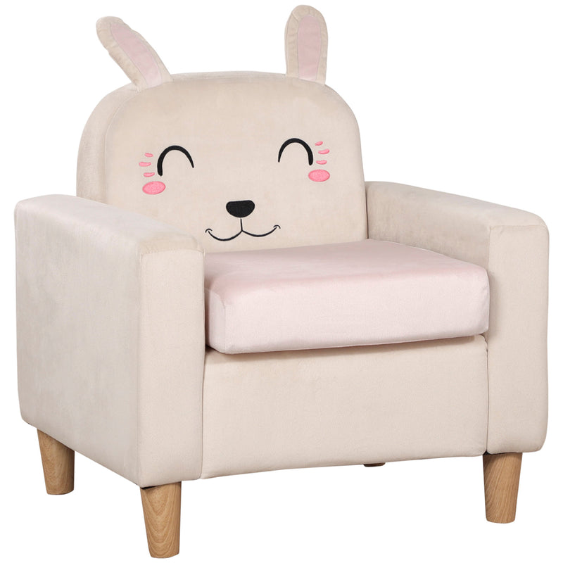 Poltroncina per Bambini con Design a Coniglio 53x47x54,5 cm Gambe in Legno Crema-1