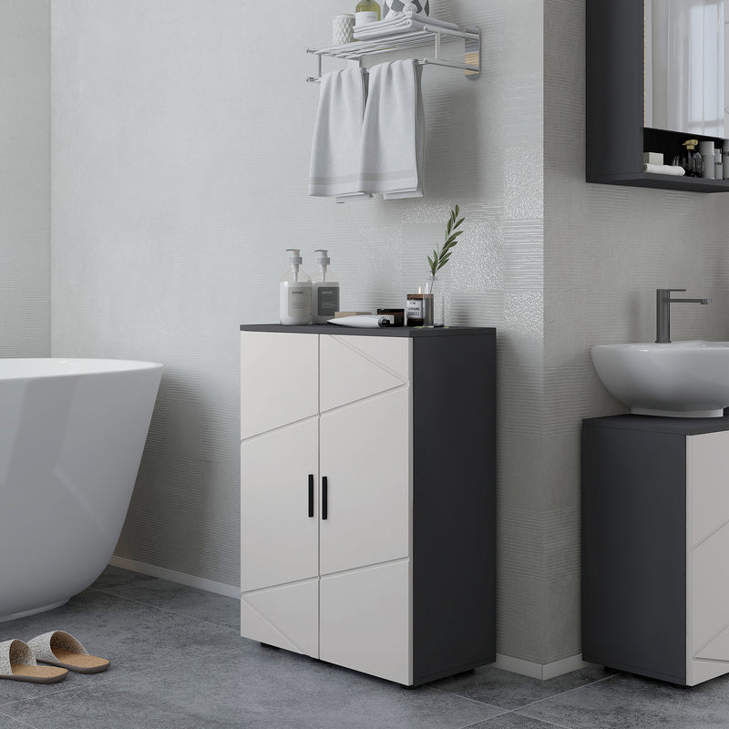 Mobiletto Bagno 2 Ante 3 Ripiani 60x30x82 cm in Legno Grigio-7