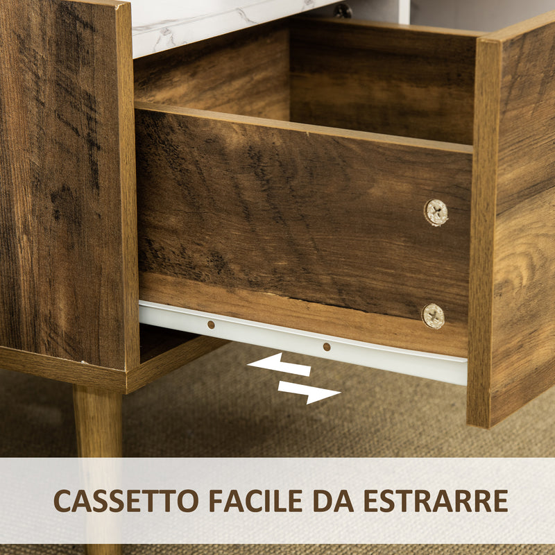 Tavolino da Caffè Rettangolare 80x45x40,5 cm con Cassetto e Ripiano Marrone e Bianco-6