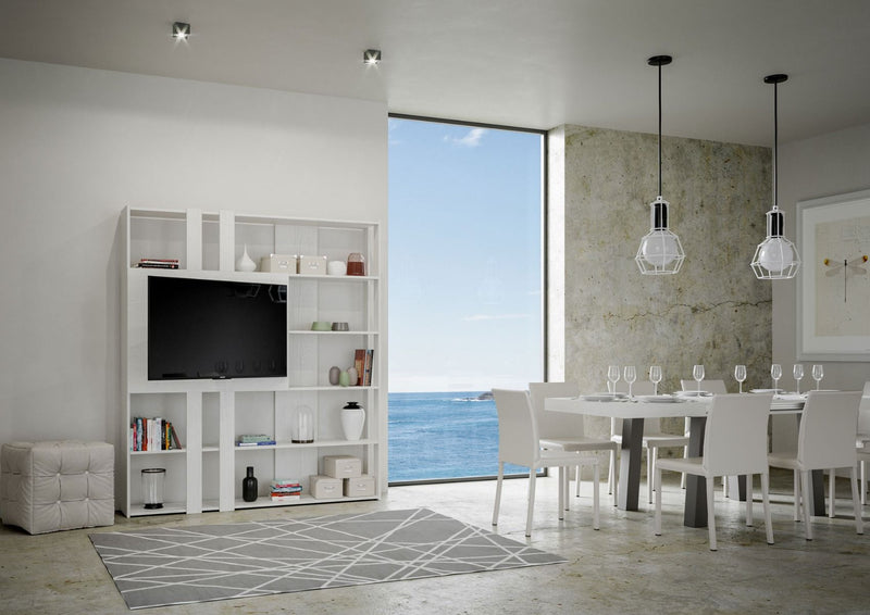 Libreria Moderna 5 Ripiani con Pannello per TV 178x36x204 cm in nobilitato Bianco-3