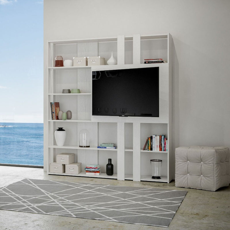 Libreria Moderna 5 Ripiani con Pannello per TV 178x36x204 cm in nobilitato Bianco-2