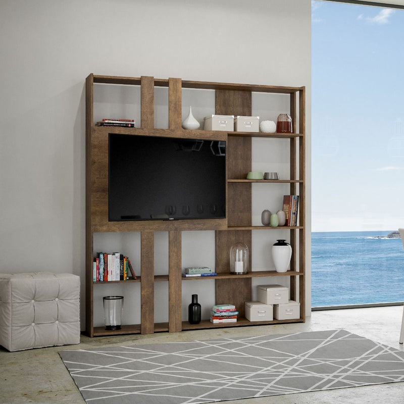 Libreria Moderna 5 Ripiani con Pannello per TV 178x36x204 cm in nobilitato Marrone-2