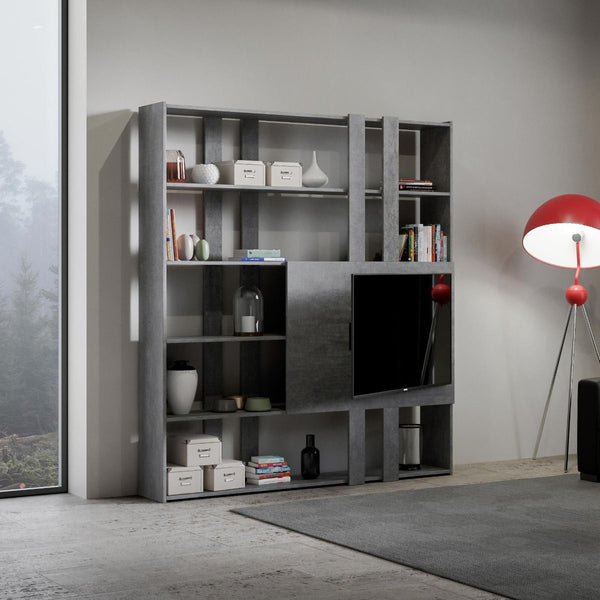 sconto Libreria Moderna 5 Ripiani con Pannello per TV 178x36x204 cm in nobilitato Grigio