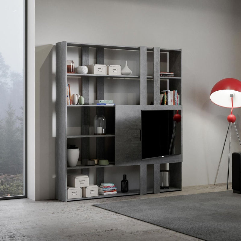 Libreria Moderna 5 Ripiani con Pannello per TV 178x36x204 cm in nobilitato Grigio-1