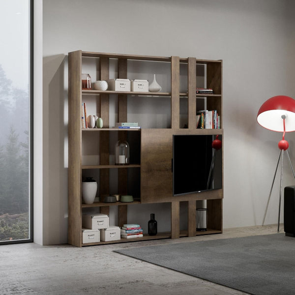 sconto Libreria Moderna 5 Ripiani con Pannello per TV 178x36x204 cm in nobilitato Marrone