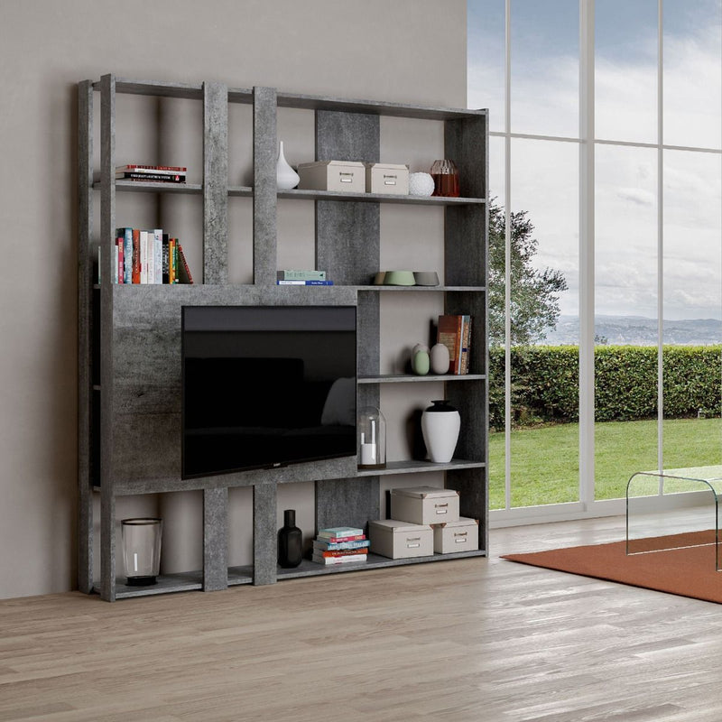 Libreria Moderna 5 Ripiani con Pannello per TV 178x36x204 cm in nobilitato Grigio-2