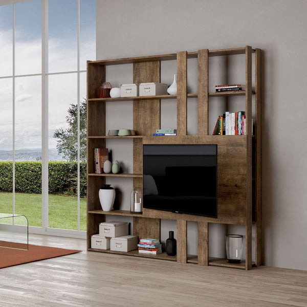 Libreria Moderna 5 Ripiani con Pannello per TV 178x36x204 cm in nobilitato Marrone online