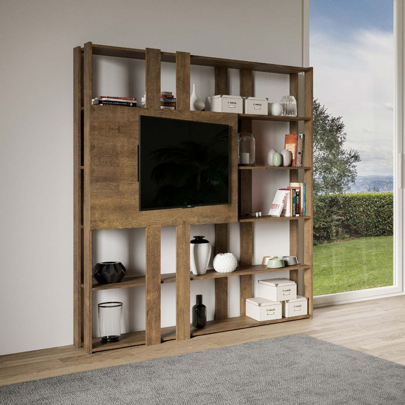 Libreria Moderna 5 Ripiani con Pannello per TV 178x36x204 cm in nobilitato Marrone-3