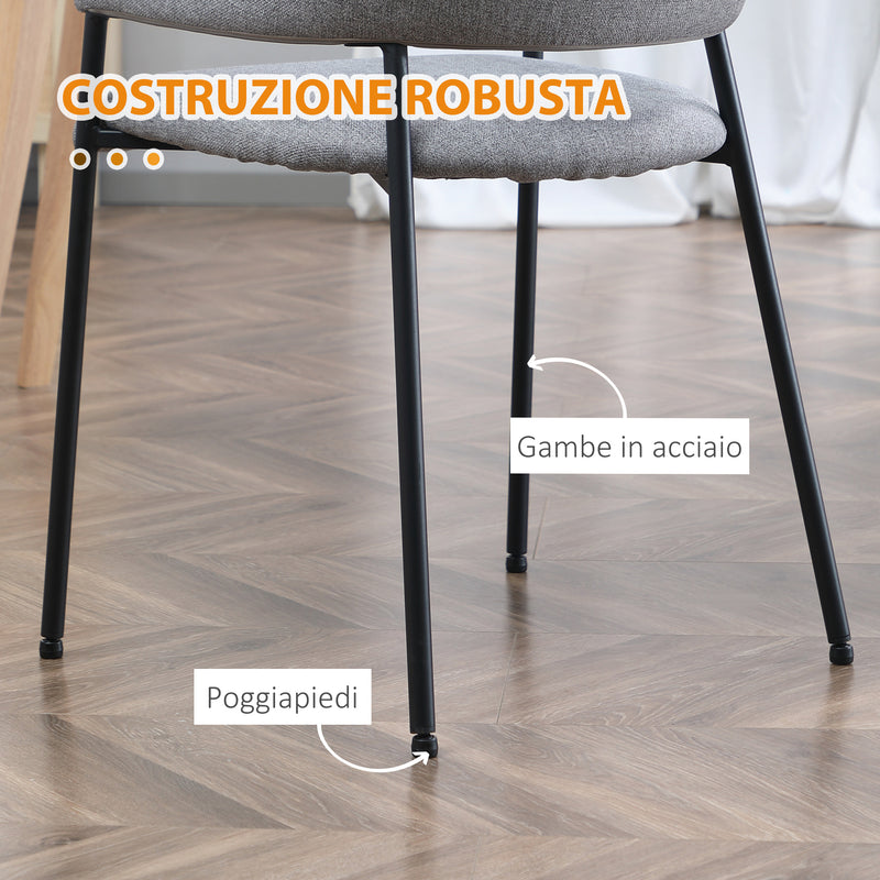 Set 2 Sedie Imbottite 54x54x84 cm in Tessuto Effetto Lino Grigio-6