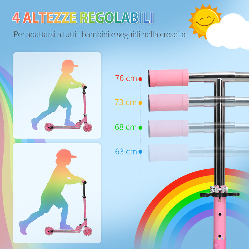 Monopattino 2 Ruote Pieghevole per Bambini Altezza Regolabile 63-76 cm Rosa-5