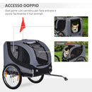 Rimorchio Bici per Cani Taglia Media con Finestre Laterali e Bandierina 130x73x90 cm  Grigio e Nero-4