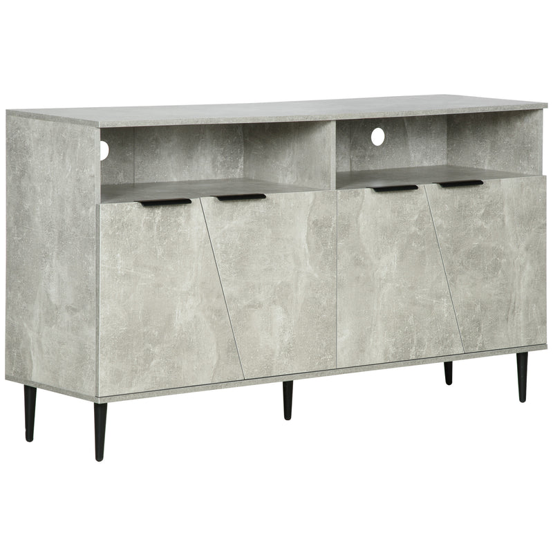 Credenza 147x40x83 cm con Armadietti a 2 Ante e Mensole Regolabili Effetto Marmo Grigio-1