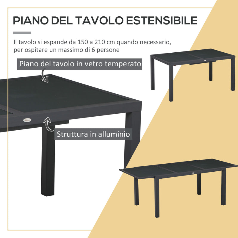 Set Tavolo Allungabile in Vetro e 6 Sedie da Giardino in Alluminio e Tessuto a Rete Grigio Scuro-4