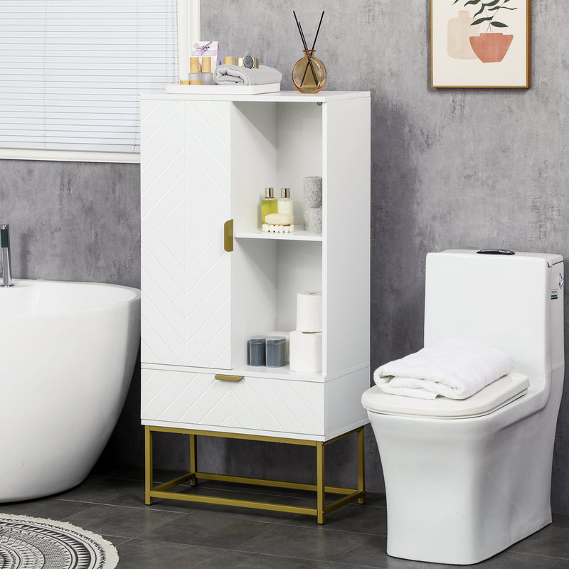 Mobiletto Bagno 60x30x120 cm in MDF e Acciaio Bianco-2