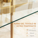 Tavolo Rettangolare 150x75x76 cm Max 6 Persone in Acciaio con Piano in Vetro Temperato-5