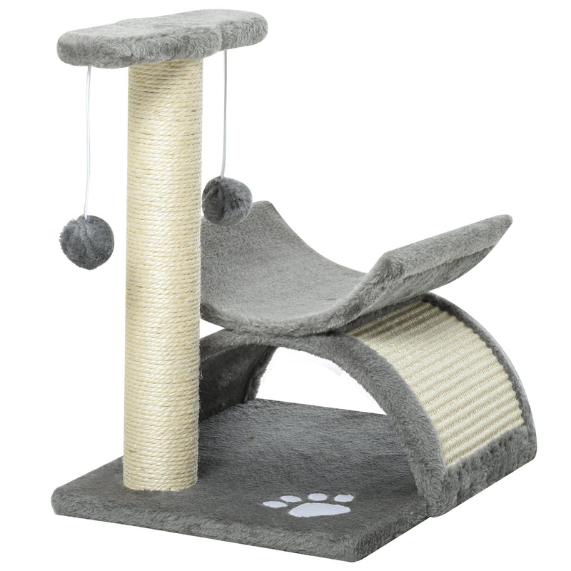 Albero Tiragraffi per Gatti Cuccia e 2 Palline 40x30x43 cm in Peluche con Palo in Sisal Grigio-7