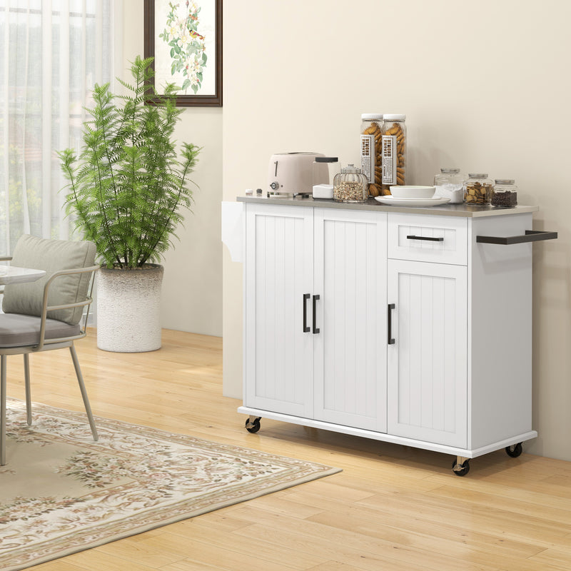 Carrello Isola da Cucina 128x45,5x91,5 cm in MDF e Acciaio Inox Bianco-2