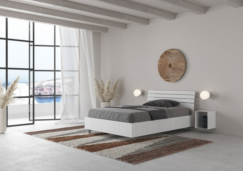 Letto Singolo Ankel Testata Doghe Inclinata  Bianco Frassino Varie Misure-3