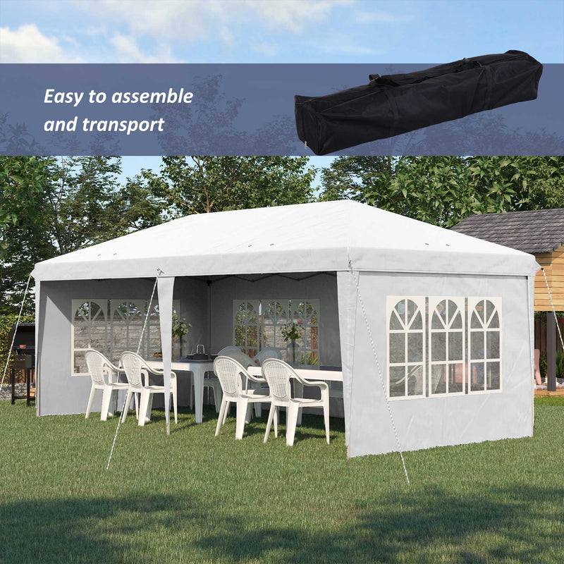 Gazebo da Giardino 5,85x2,95x2,7m in Acciaio e Poliestere Bianco-4