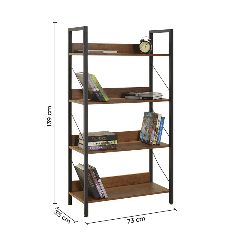 Libreria in Legno 139x73x35 cm Scaffale 4 Ripiani per Ufficio Noce-5