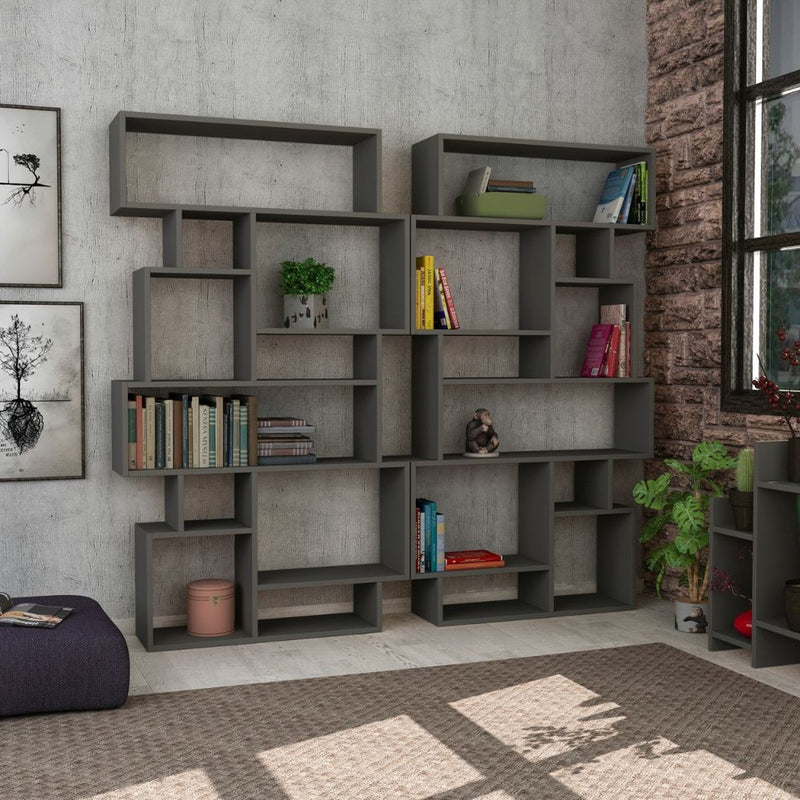 Libreria Moderna 96x25,5x168,5 cm in MDF Karmato Antracite-4