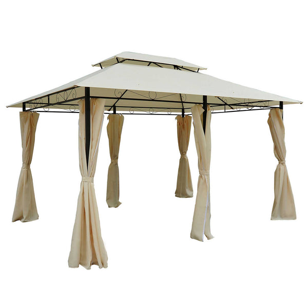 Gazebo da Giardino 3x4m con Tende in Acciaio e Poliestere Bianco e Crema prezzo