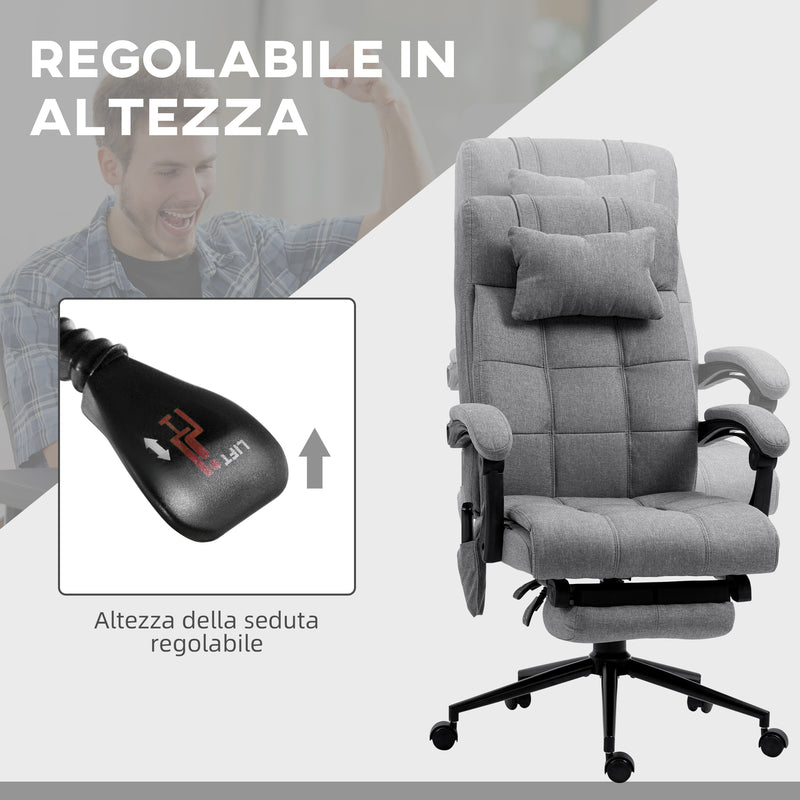 Sedia da Ufficio Presidenziale  66x76x112-120 cm con Poggiapiedi in Poliestere Grigio-5