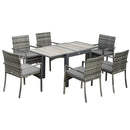 Set Tavolo Allungabile e 6 Sedie da Giardino con Cuscini in Rattan PE Grigio e Marrone-1