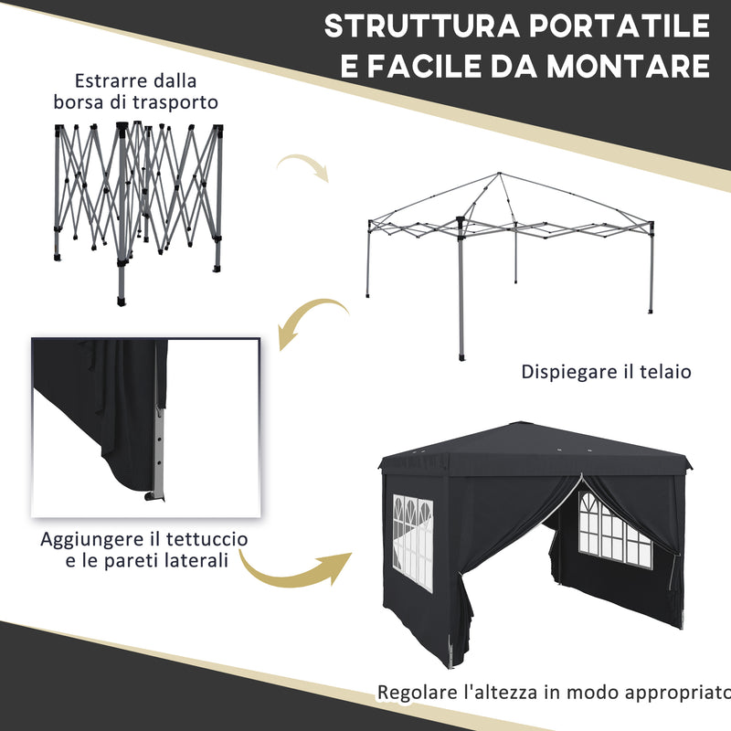 Gazebo Pieghevole 3x3m in Metallo Grigio-4