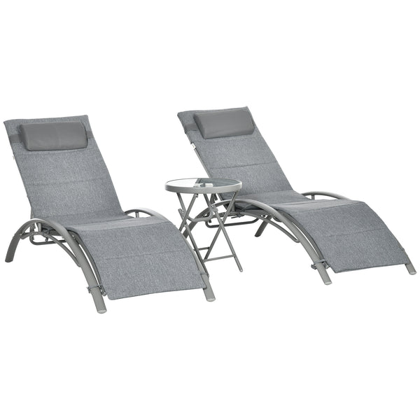 acquista Lot de 2 bains de soleil de jardin 62x165x82 cm avec table basse en aluminium et acier gris