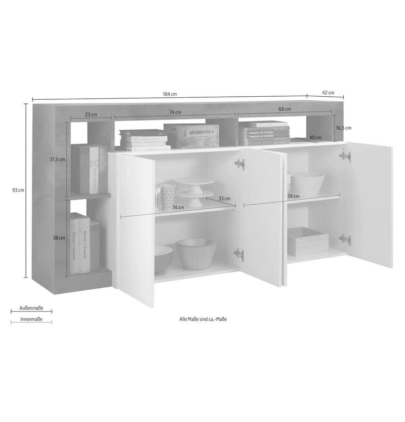 Madia Mogol 4 ante bianco lucido ossido 184x42x93H cm-4