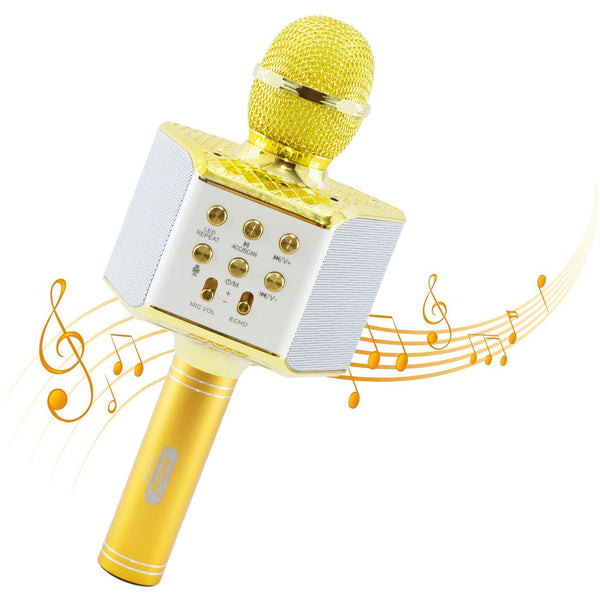 Microphone de karaoké sans fil avec lumières LED pour enregistrer, chanter et jouer de la musique dorée online