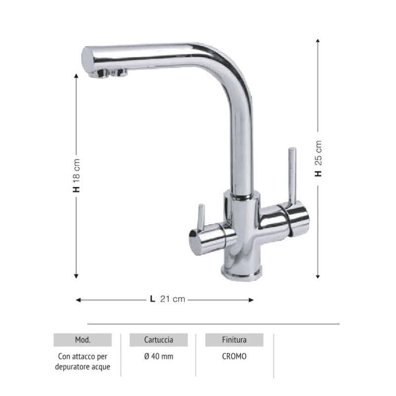 Rubinetto Cucina Miscelatore Monocomando Lavello in Ottone Acqua pura Cromato-2