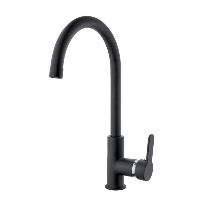 Rubinetto Cucina Miscelatore Monocomando Lavello Canna Tonda in Ottone Granito Plus Nero-1